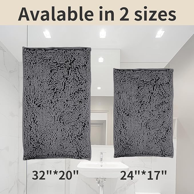 ZiYiJuan Bathroom Rugs, Super Absorbent Luxury Shaggy Chenille Bath Mats, Durable Dark Gray 17x24_20x32