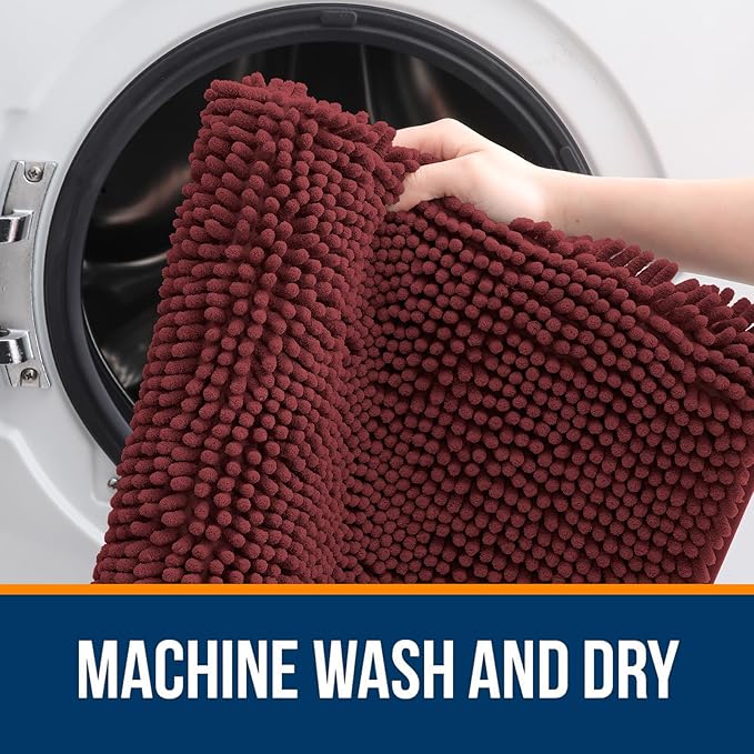 OLANLY Bathroom Rugs 24x16, Extra Soft Absorbent Chenille Bath Rugs, Rubber Backing Quick Dry, Machine Washable Bath Mats for Bathroom Floor, Tub and Shower, Home Decor Accessories, Andorra Red-Brown