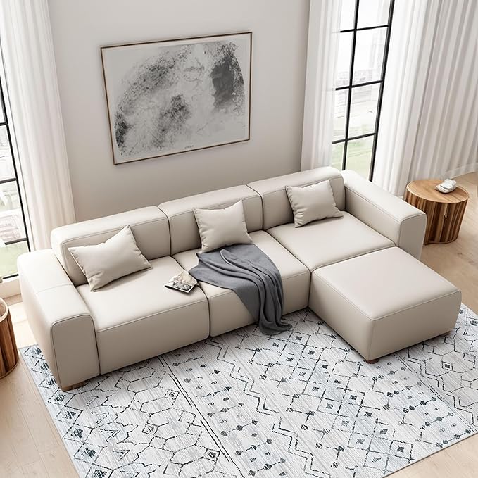 Deerly 3x5 Area Rugs Boho Moroccan Farmhouse Washable Rugs Distressed Rug with Rubber Backing, Soft Low Pile Indoor Floor Carpet Neutral Rug for Entryway Kitchen Living Room, White/Dark Grey