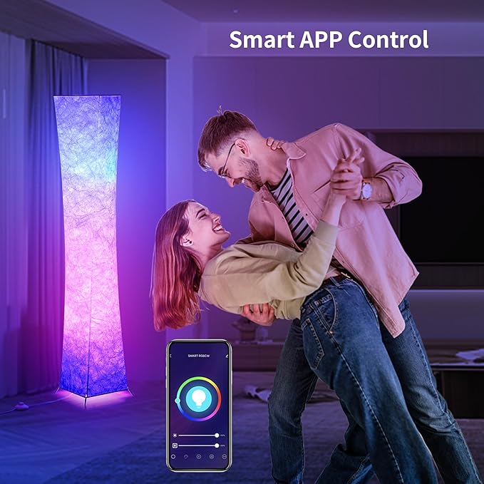 chiphy Floor Lamp, 64" Tall Dimmable and RGB Color Changing LED Smart Bulbs White Fabric Shade, with Remote Control, Standing Lamp for Living Room, Bedroom Play Room