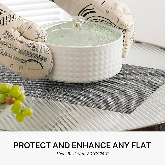LEXMORE PVC Woven Placemats 4 PCS Wipeable Indoor/Outdoor Table Mats Washable Vinyl Place Mats for Dining Table, Set of 4-Dark Gray