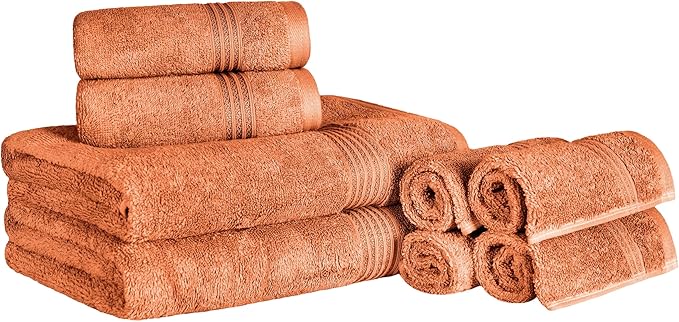 Superior Egyptian Cotton 8-Piece Towel Set, Assorted Towels for Home Bathroom, Master Bath, Decor Essentials, Includes 2 Bath, 2 Hand, 4 Face Towels/Washcloths, Quick Dry, Absorbent, Caramel Brown