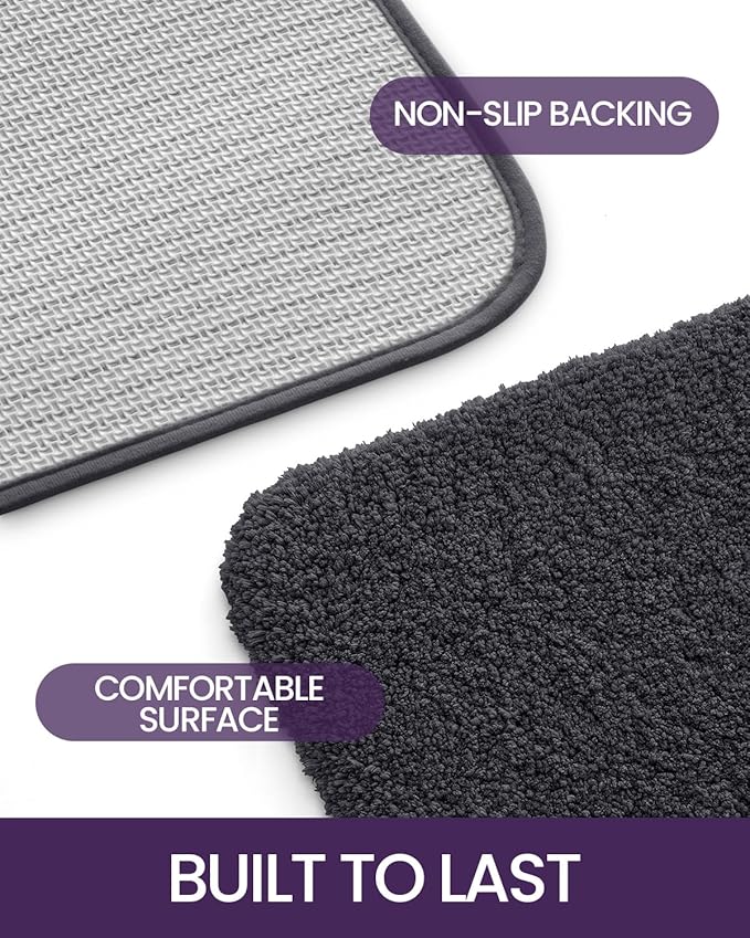 DEXI Bathroom Rug Mat 36x24, Extra Soft and Absorbent Bath Rugs, Washable Non-Slip Thick Carpet Mat for Shower Floor, Tub, Charcoal