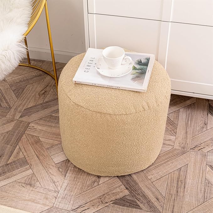 Asuprui Supportive Boucle Ottoman Foot Rest Elevate Your Living Room Decor with Lightweight Pouf Ottoman Filler and Comfort Cover Modern Foam Stuffed Poof Perfect to Rest Your Feet (Light Coffee)