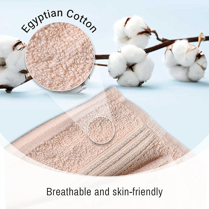 Superior Egyptian Cotton 8-Piece Hand Towel Set, Towel Basics For Quick Dry, Absorbent Small Towels, Facial, Spa, Kitchen, Bathroom Essentials, Apartment, Guest Bath, Soft, Washcloth, Peach