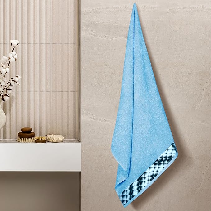 Belizzi Home Ultra Soft 4 Pack Oversized Bath Towel Set 27x54 inches, 100% Cotton Bath Towels, Highly Absorbant Compact Quickdry & Lightweight Towel, Ideal for Gym Travel Camp Pool - Sky Blue