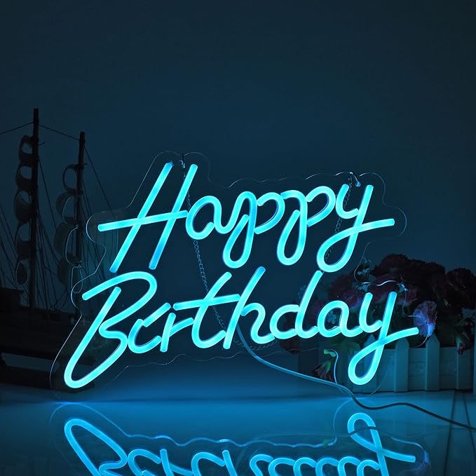 Happy Birthday Neon Sign for Wall Decor, with Dimmable Switch, Reusable Happy Birthday Neon Light Signs for All Birthday Party Decoration(17X12inches,Blue)