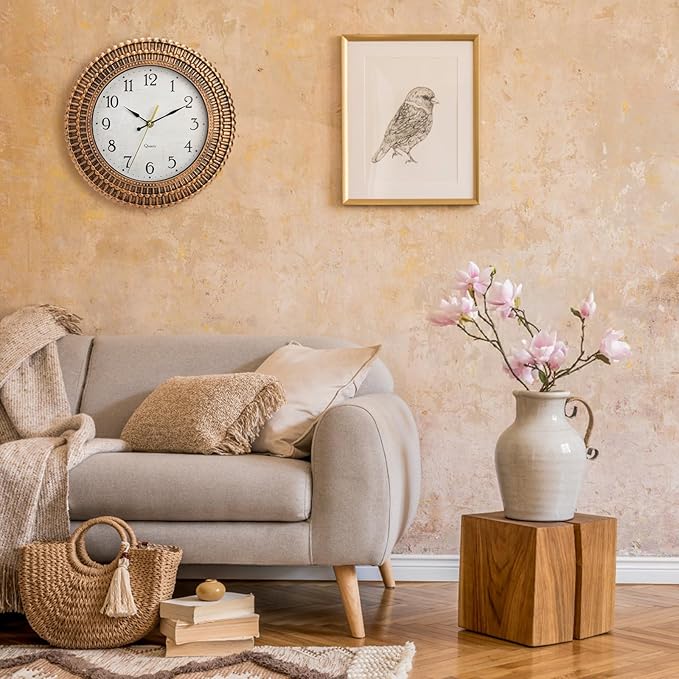 Bekith Wall Clock 12 Inch Silent Non-Ticking Retro Wall Clocks Battery Operated, Round Vintage Decorative Clock for Kitchen, Home, Office, Bedroom, Living Room, Bathroom, School