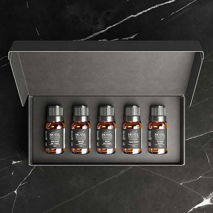 AirScent Hotel Diffuser Oil Gift Set - Casino Royale Fragrances - 10 mL, 0.34 fl oz Fragrance Oil Gift Set - Inspired by The Aria, The Wynn, Luxor, The Atlantis Bahamas and The W Hotel Scents