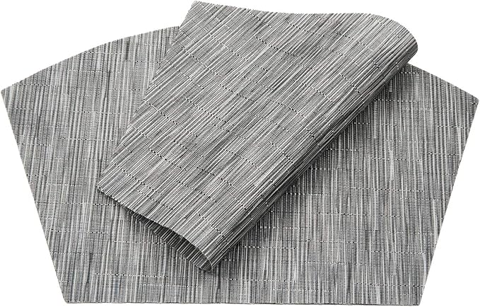 SHACOS Small Round Table Placemats Set of 4 Wedge Placemats Heat Resistant Woven Vinyl Table Mats Wipe Clean (4, Silver Gray)