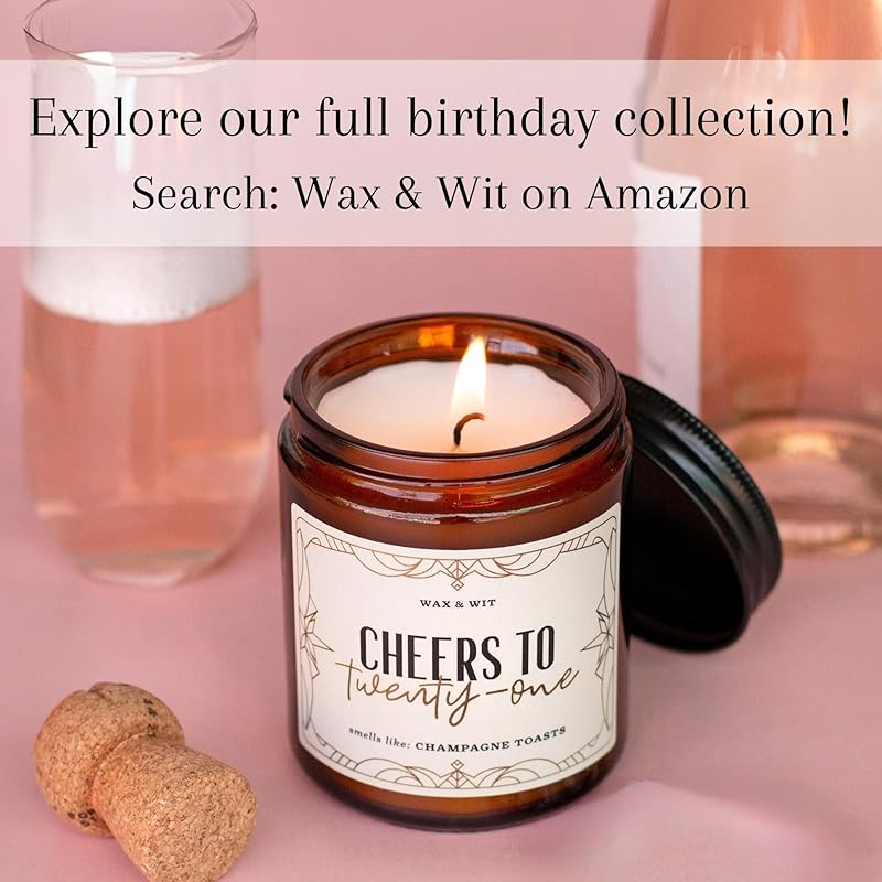 Wax & Wit 21st Birthday Gifts for Her, Happy Birthday Candles - Scented with Champagne Bubbles - 21 Year Old Gift Ideas – 9oz, Soy Wax, 50 Hour Burn, Premium Candle