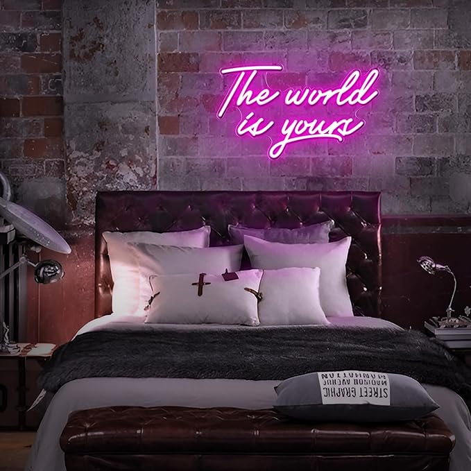 Kavaas The World Is Yours Neon Signs 16.5" x 9.8", Pink LED Neon Sign Wall Decor | The World Is Yours Led sign for Bedroom, Office, Game Room, Graduation Party, Birthday