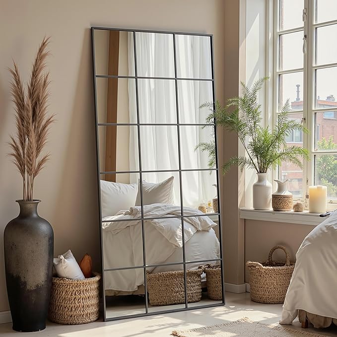 Suidia Wall Mirror, 32" x 72" Window Decorative Mirrors, Metal Framed Wall Decor Wall-Mounted Mirrors for Bedroom, Living Room, Entryway, Black