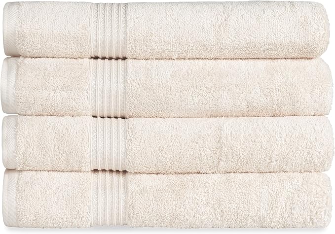 Superior Egyptian Cotton 4-Piece Bath Towel Set for Shower, Bath, Spa, Resort, Hotel, Soft Body Towels, Airbnb Essentials, Apartment, Dorm, Quick Dry, Absorbent, Bathroom Basics, Ivory
