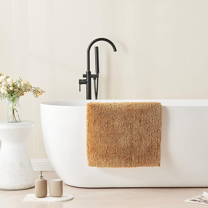 CozeCube Upgraded Shaggy Bath mat for Bathroom Non Slip 16" X 24", Super Soft Quick Dry Bath Rugs, Fluffy Plush Bathroom Rugs Machine Washable, Golden Brown