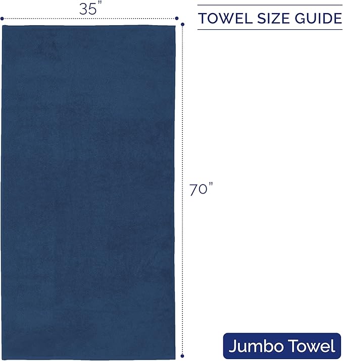 Elegant Comfort Premium Turkish Cotton 1 Piece Jumbo Bath Towel - 35 x 70 inch, Luxurious Hotel Spa Quality 100% Turkish Cotton Large Bath Towel - Highly Absorbent - Soft Bathroom Towel, Navy Blue