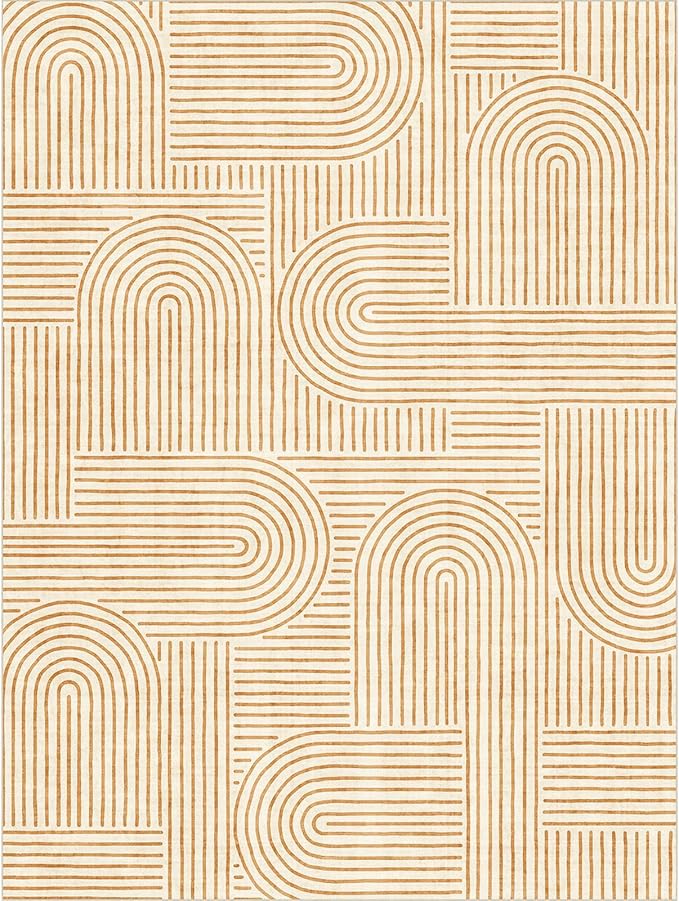 Area Rugs 9x12 Living Room - Large Washable Orange Boho Rugs for Bedroom Soft Abstract Rug Ultra-Thin Modern Rainbow Carpet Stain Resistant Rug for Dining Room Nursery Room Home Decor