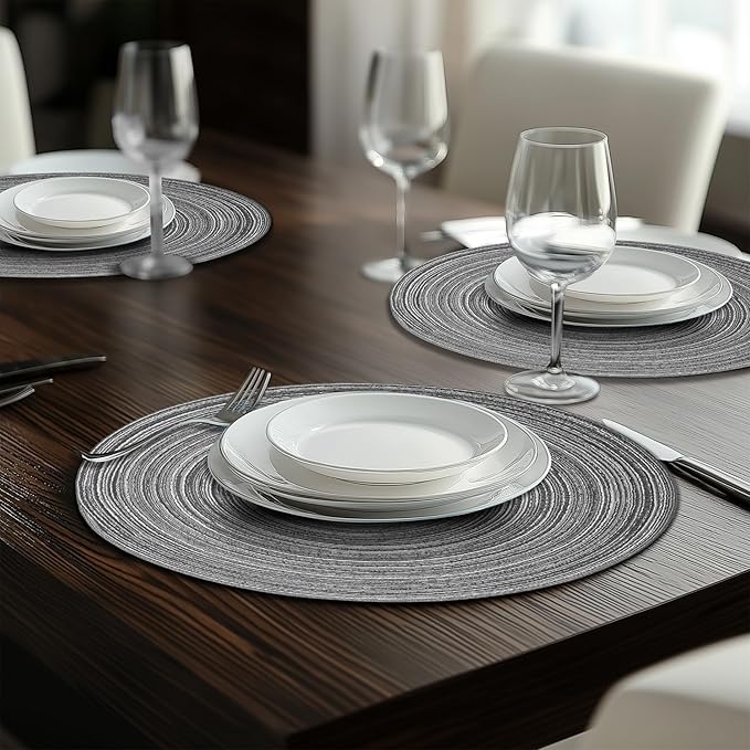 Braided Round Placemats Set of 6, Woven Washable Non-Slip Table Mats for Kitchen Dining, 14.5 Inch, Heat Resistant - Natural Fabric Indoor Outdoor Place Mats(Green)