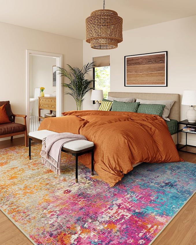 Lahome Modern Abstract Area Rugs 9x12 Living Room Rug Non Slip, Washable Colorful 9x12 Area Rug for Bedroom Girls Nursery, Soft Large Accent Carpet for Dining Room Table Office Home Decor