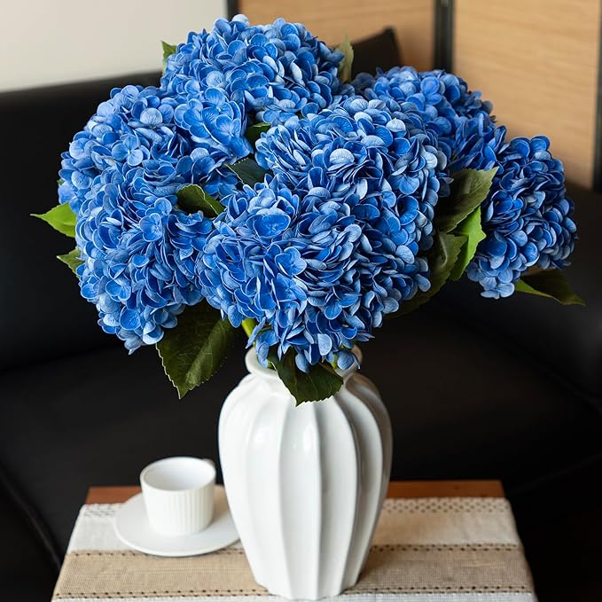 4Pcs 22 inch Lifelike Artificial Hydrangea, 2 Blue & 2 Dark Blue Large Real Touch Flowers Artificial Flowers Dry Flowers Outdoor Wedding Christmas Office Family Party Living Room Table Deco