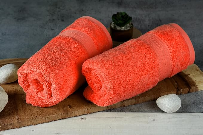 Ample Decor Bathroom Set of 2 Hand Towel 18 X 28 Inch 600 GSM 100% Cotton, Premium Soft Absorbent - Orange
