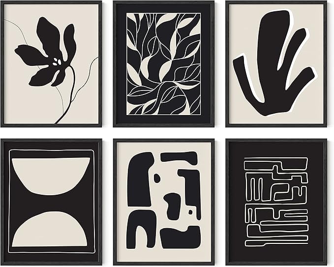 HAUS AND HUES Abstract Art Wall Decor - Set of 6 Modern Art Gallery Display, Abstract Minimalist Wall Art, Mid Century Modern Artwork, Modern Art Wall Decor Neutral Art (Unframed 11x14)