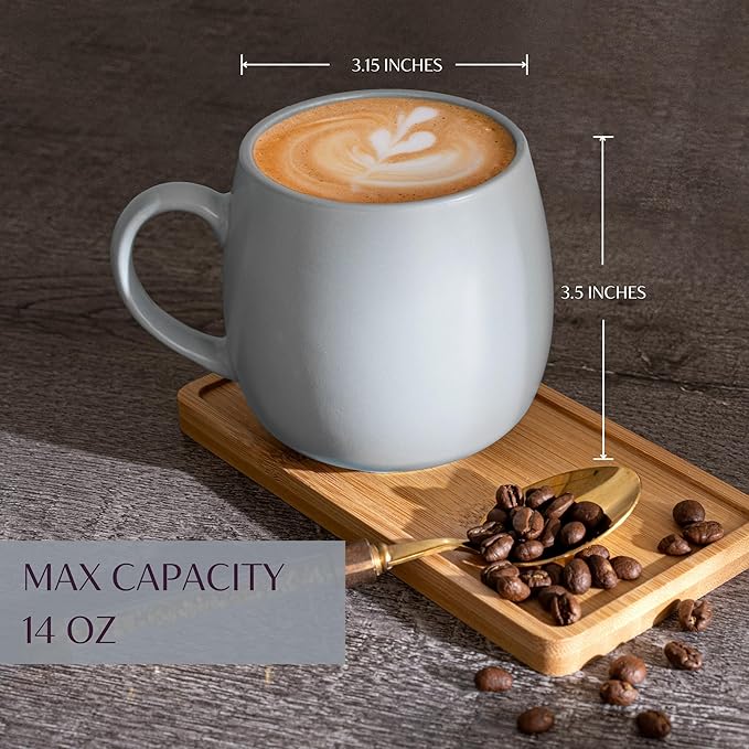 Ceramic Coffee Mugs Set of 6, 14oz - Modern Scandinavian Aesthetic Cup - Microwavable Stoneware Coffee Cups with Comfortable Handle - Tea Mug Set for Latte, Cappuccino, Soup - Mixed Neutrals
