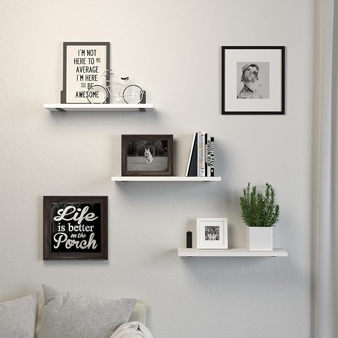 Floating Shelves, 3 Sets Wall Shelves, Wooden Floating Shelves for Wall Décor, Wall Mounted Floating Bathroom Shelf for Storage, Floating Book Shelf for Wall, Bedroom, Living Room – White