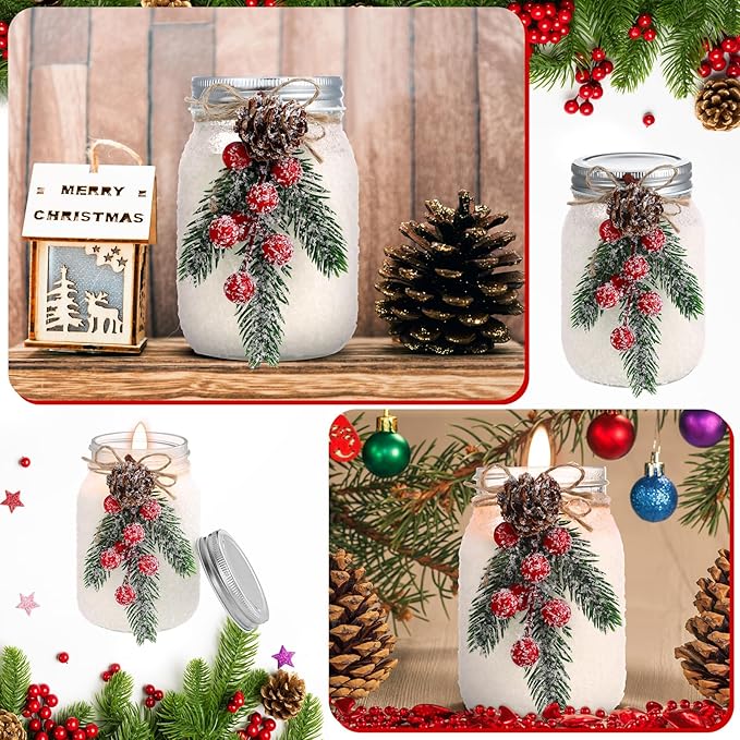 2 Sets Christmas Candles 18 oz Christmas Scented Candles Soy Mason Jar Candles Gifts for Women Farmhouse Xmas Decoration for Home Room Indoor Tables Forest Fragrance
