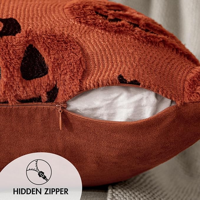 MIULEE Fall Halloween Throw Pillow Covers 18x18 Decorative Pumpkin Pattern Pillowcases Soft Plush Faux Wool Cushions for Home Patio Sofa Couch,Dark Rust