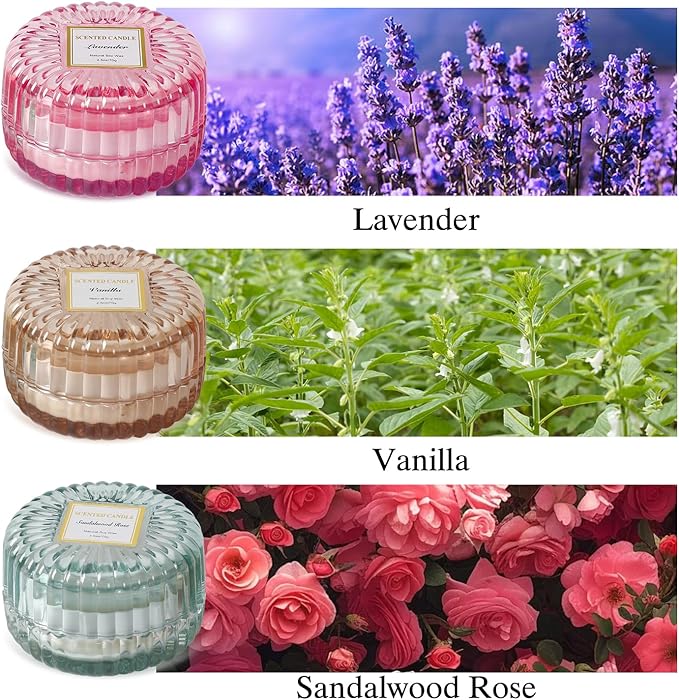Scented Candles Gift Set-3 Pack Aromatherapy Candles for Women with Lavender,Sandalwood Rose & Vanilla,Natural Soy Wax,Candles for Home Scented,Candle Gifts for Women Birthday,Christmas
