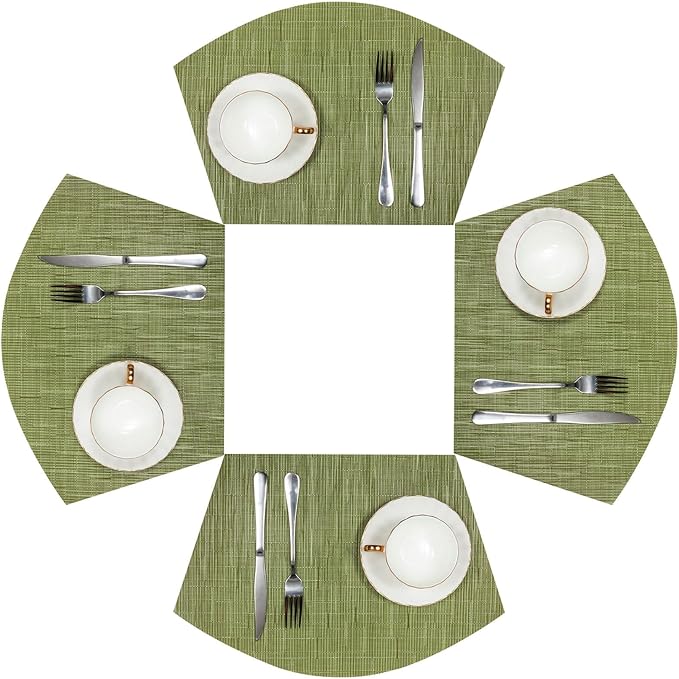 SHACOS PVC Woven Vinyl Wedge Placemats Set of 4 Round Table Placemats Wipe Clean Heat Resistant Round Table Mats (4, Green)