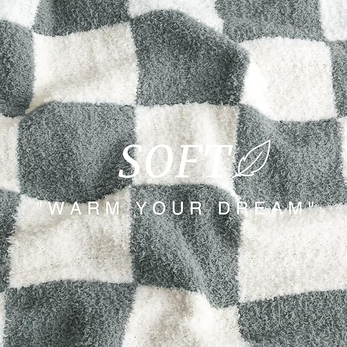 EXQ Home Checkered Throw Blanket, Knitted Blanket with Checkerboard Grid Pattern, Soft Cozy Fluffy Blankets for Couch Bed Sofa, Warm Fuzzy Plaid Blanket for All Seasons(Bluish Grey, 50"×60")