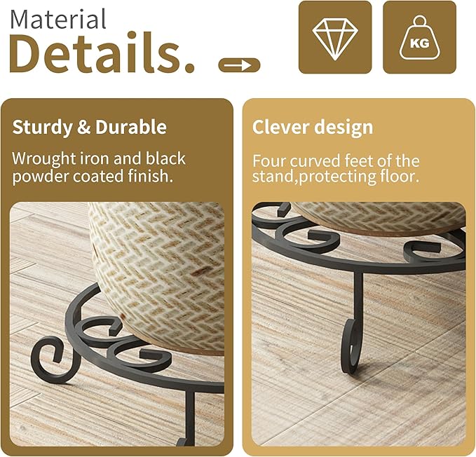 4 Pack 10” Diameter Metal Outdoor Plant Stand Indoor, Black Heavy Duty Potted Holder, Round Anti-Rust Wrought Iron Flower Planter Pot Display Stands for Home Garden