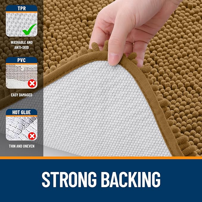 OLANLY Bathroom Rugs 24x16, Extra Soft Absorbent Chenille Bath Rugs, Rubber Backing Quick Dry, Machine Washable Bath Mats for Bathroom Floor, Tub and Shower, Home Decor Accessories, Ochre
