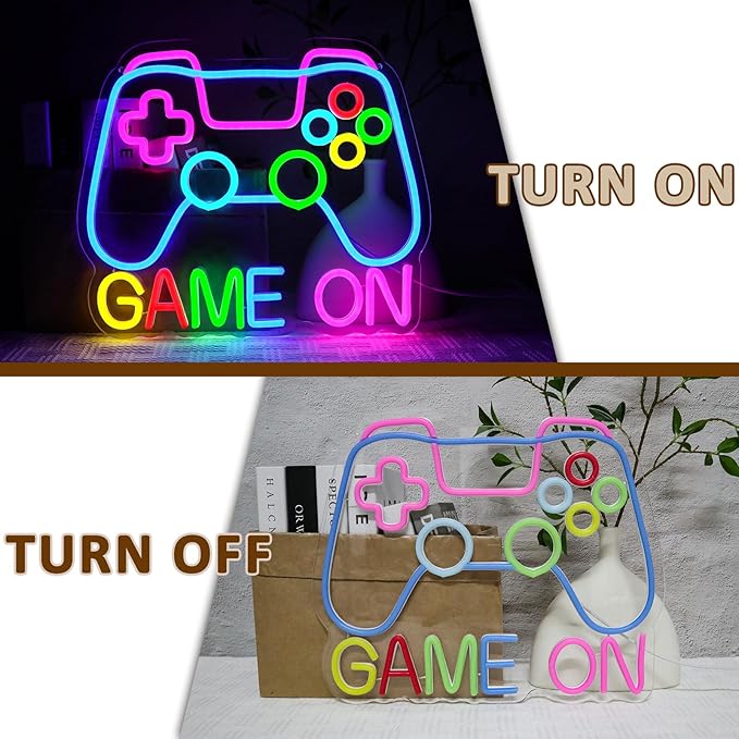 Game On Neon Sign for Wall Decor, Gaming Led Signs for Room, USB Dimmable Neon Lights for Bedroom Video Games Party Gaming Zone Pub Birthday Boys Teen Room Man Cave Home Decoration