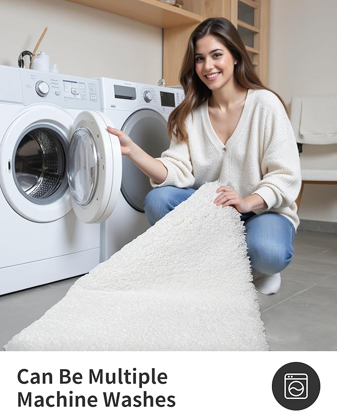 ILANGO White Bathroom Rugs 70" × 24" Non Slip & Super Absorbent Extra Thick Soft, Washable Bath Carpet Runner for Floor, Microfiber Plush Shaggy Bath Mats with Rubber for Bedroom Bathtub Shower Room