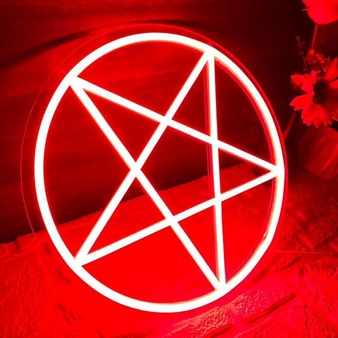 Satanic Pentagram Neon Sign, Dimmable LED Gothic Pentagram Neon Light, USB Powered for Home Bedroom Dorm College Party Christmas Gifts(13 * 13in)