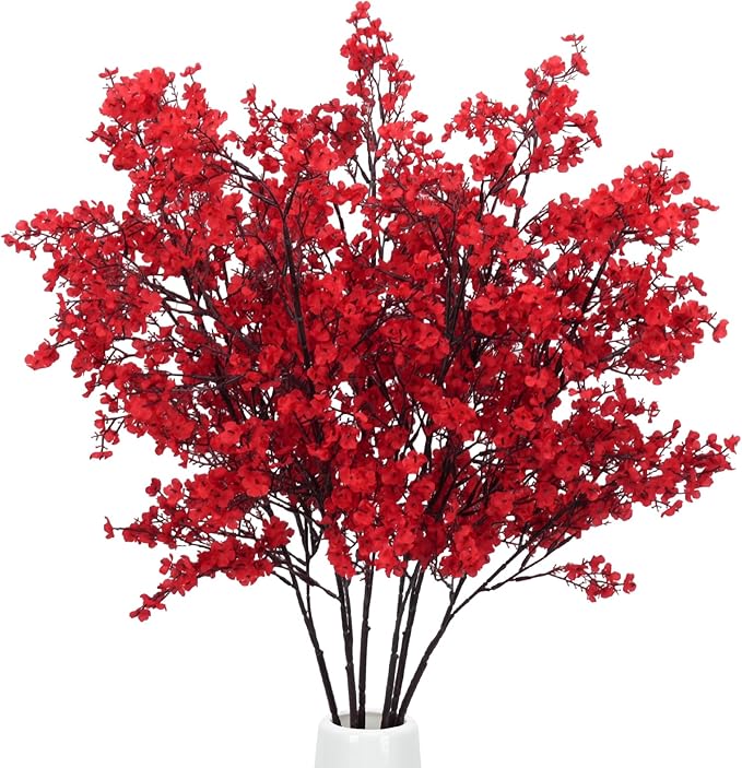AILANDA 6 Bundles Babys Breath Artificial Flowers Red, 39.4'' Long Stems Faux Flowers Real Touch Silk Flowers Arrangement for Floor Vase Home Wedding Kitchen Dinning Table Christmas Centerpieces Decor