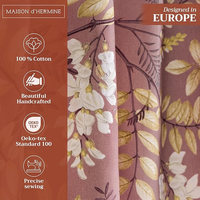 Maison d' Hermine Curtains for Living Room 100% Cotton 108 inch Length One Panel Light Filtering Curtains for Bedroom Windows with Rod and Loop Pockets Drapes (Feuillage Cameo Brown, 50" W x 108" L)