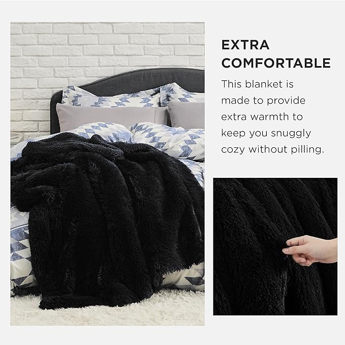 Bedsure Fluffy Black Throw Blanket Gifts for Women, Men, Soft Fleece Cozy Fuzzy Sherpa Plush Warm Minky Thick Faux Fur Throws for Couch, Bed, Black Decor House Blanket Gifts for Mom Dad, 50x60