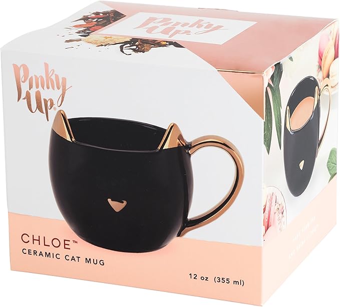 Pinky Up Chloe Black Cat Ceramic Coffee Mugs, Hot Tea Cups, Cute Travel Mug, Latte Cup, Drinking Glasses for Chocolate, Milk, Cocktails, Mocktails, Home Kitchen, 12 oz, Set of 1