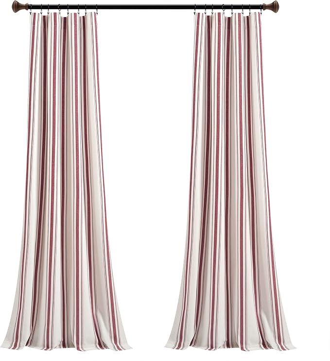 Lush Decor Farmhouse Stripe Yarn Dyed Cotton Window Curtain Panel Pair, 42" W x 84" L, Red - Classic Modern Rustic Charm - Eco Friendly Cotton Fabric
