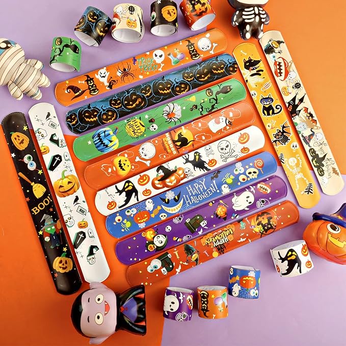 48 PCS Halloween Slap Bracelets Toys for Kids Girls Boys Party Favors Treat Bags Gifts
