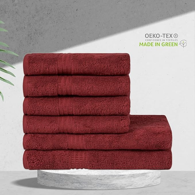 HOMELOVER 6 Piece Towel Set - 100% Organic Cotton 2 Bath Towels & 4 Hand Towels - 500 GSM, Hotel & Spa Quality, Soft, Quick Dry, Highly Absorbent Bathroom Essentials (Berry Red)