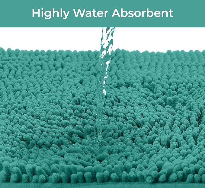 LuxUrux Bathroom Rugs Sets 2 Piece: Quick Dry, Soft Plush Anti-Slip, Super Absorbent. Includes Rectangular (31x20 inches) & U-Shaped Toilet Mat (20x20 inches) | Turquoise