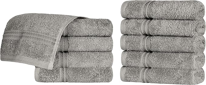 Superior Egyptian Cotton Face Towel/Washcloth Set, Small Towels for Home Bathroom, Master, Guest Bath, Decor Essentials, Quick Dry, Absorbent, Spa, Hotel, Resort, Adult, Kids, Set of 10, Charcoal