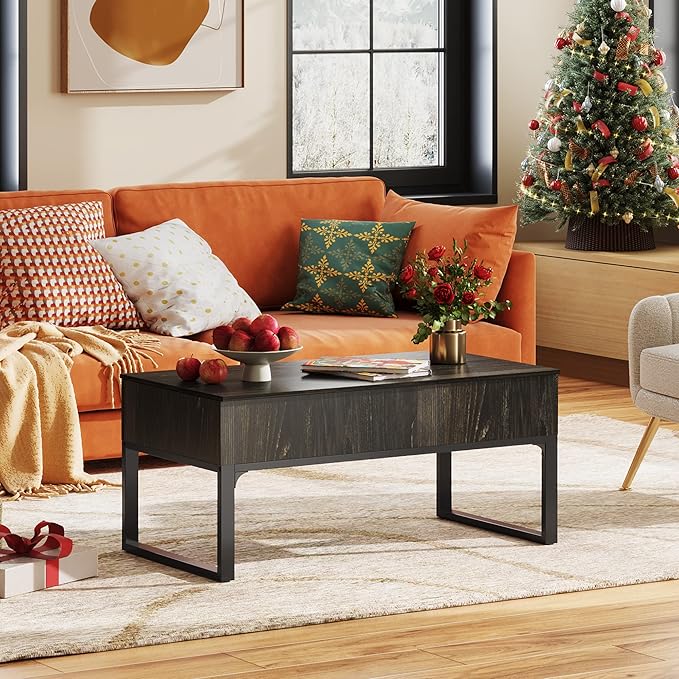 WLIVE Lift Top Coffee Table with Storage, 40.9" Coffee Table with Lifting Top & Sliding Cover, Wood Modern Center Table with 2 Hidden Compartment for Living Room, Charcoal Black