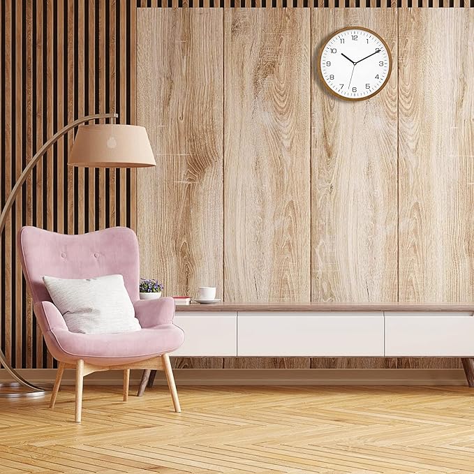Foxtop Wood Wall Clock 12 Inch Silent Non-Ticking Battery Operated Quartz Round Wooden Wall Clock Decorative for Kitchen Bedroom Living Room Home Office Decor