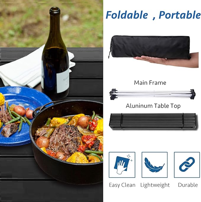 Grope Small Folding Camping Table with Aluminum Table Top, Beach Table for Sand with Carrying Bag,Prefect for Outdoor,Picnic,BBQ,Cooking,Festival